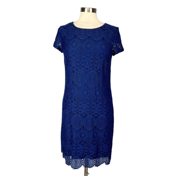 Laundry Shelli Segal Womens Blue Lace Dress Short Sleeves size 8 - Picture 1 of 11